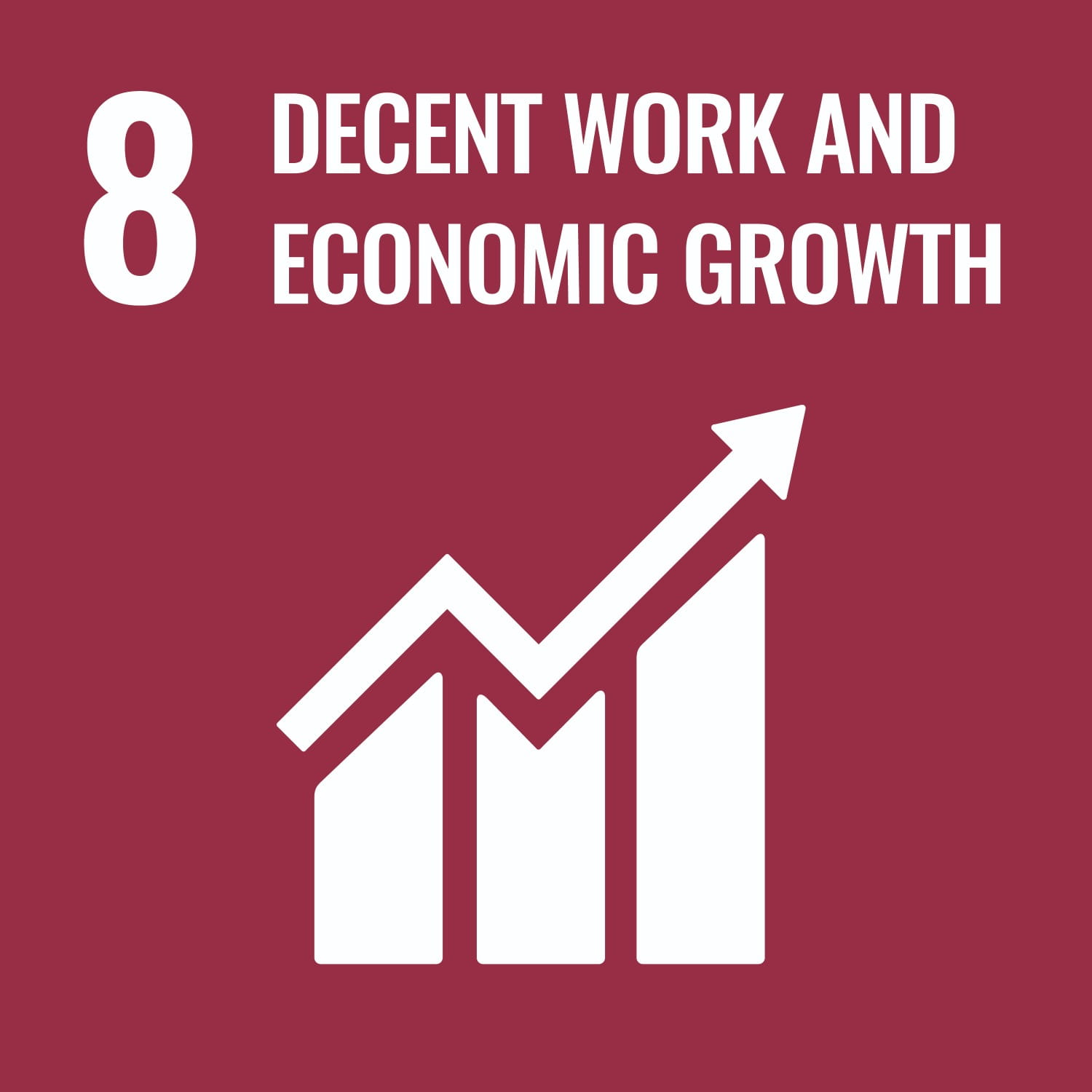SDG 8 icon with upward graph representing Decent Work and Economic Growth