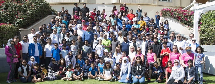 Photo showing group activities during National Sports Day.