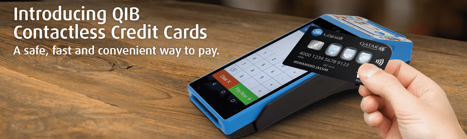 Homepage banner promoting contactless credit card features and usage.