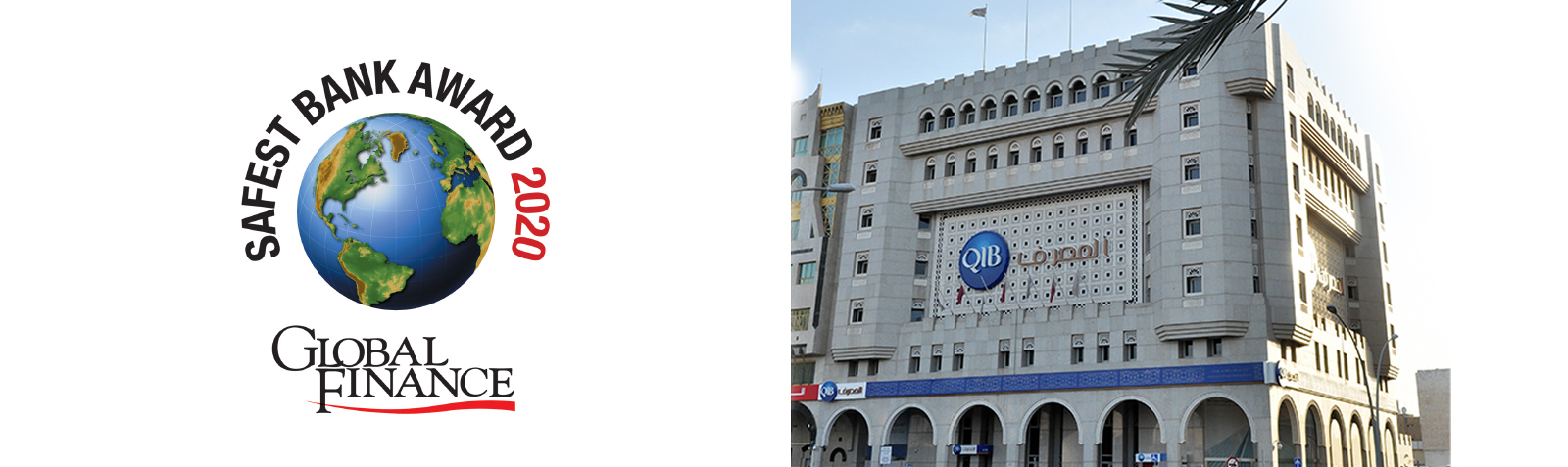 Homepage banner announcing ranking among top 10 safest banks in the Middle East.