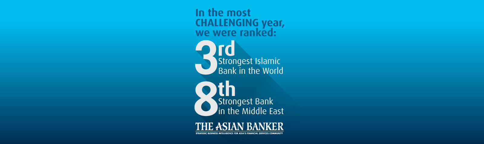 Homepage banner announcing ranking as third strongest Islamic bank globally