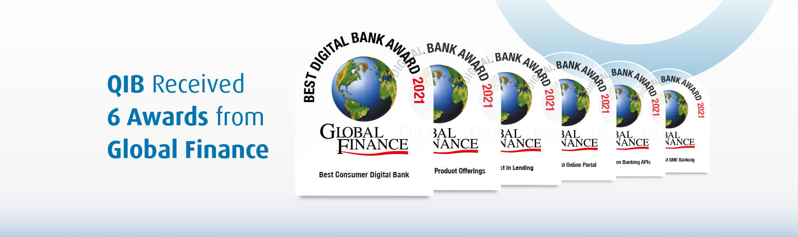 Banner announcing receipt of six awards from a global finance publication