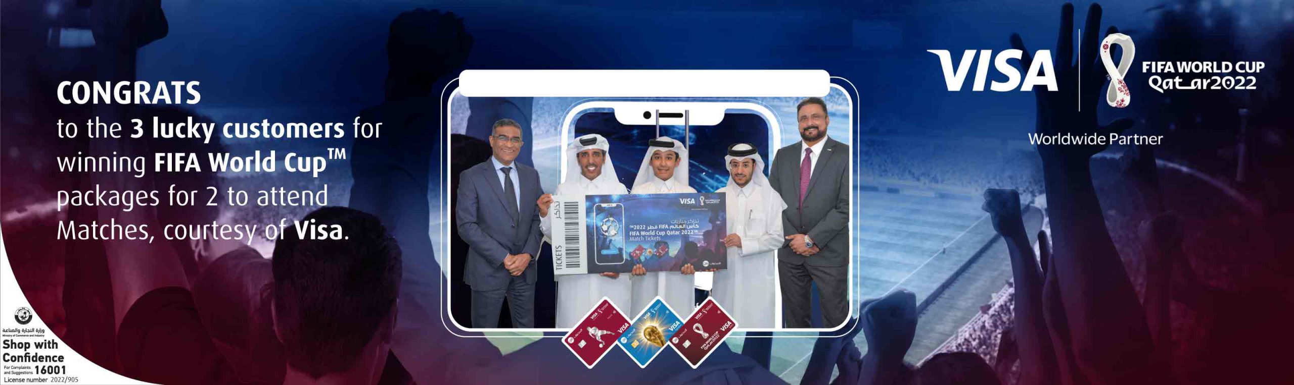 Home banner announcing three draw winners for hospitality packages.
