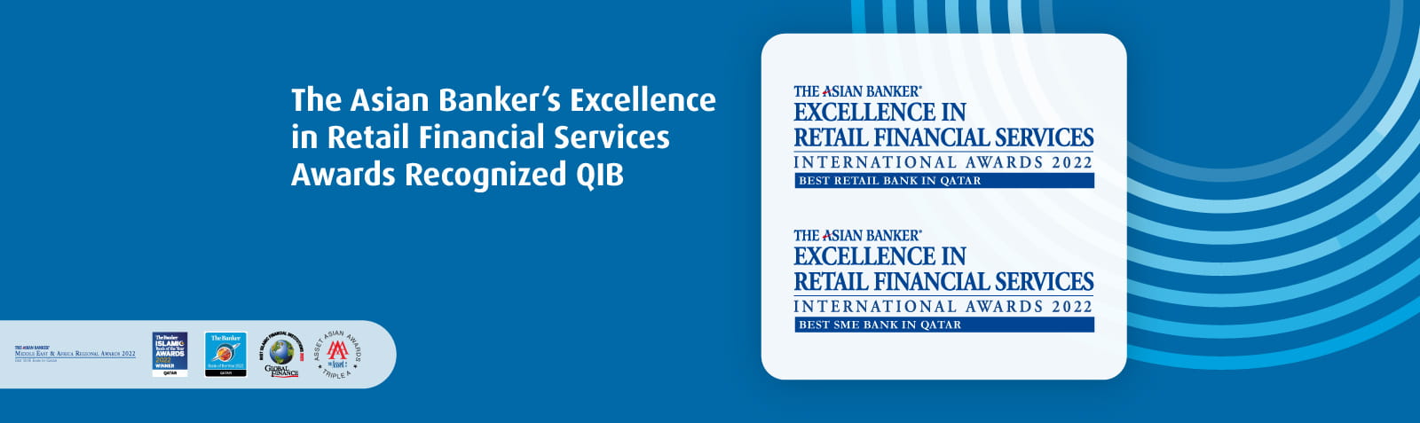 Home banner announcing recognition at retail financial services awards with categories listed.