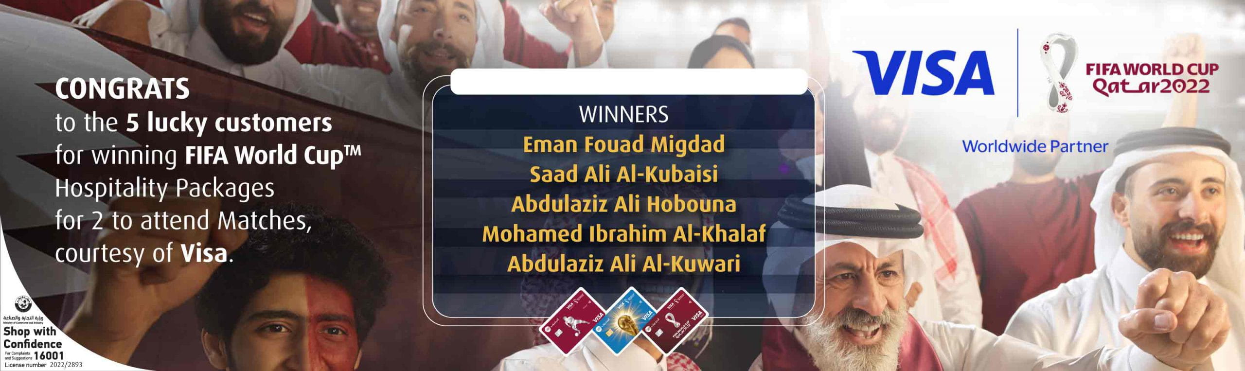 Home banner listing five draw winners for hospitality package prize.