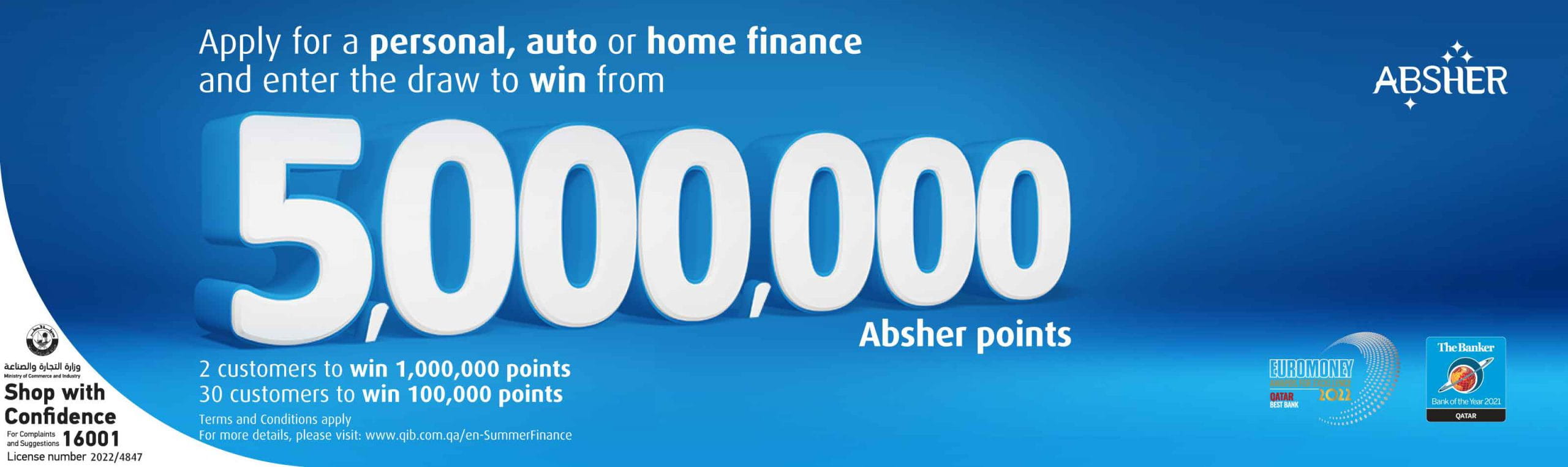 Home banner promoting summer finance campaign with prize points draw details.