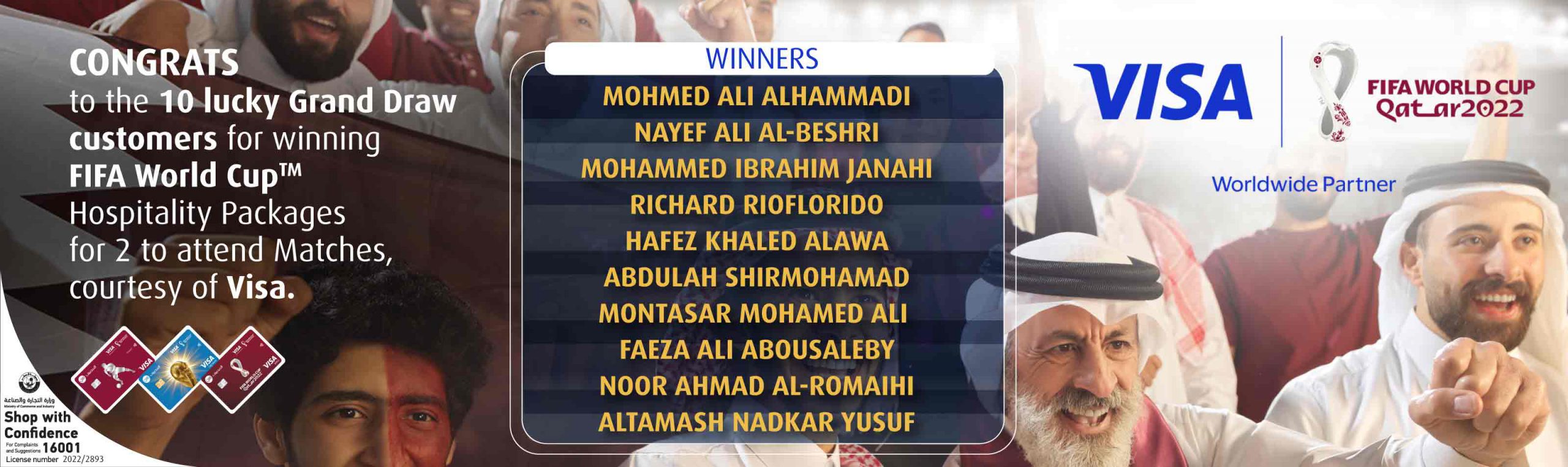 Home banner announcing grand draw winners with names list.