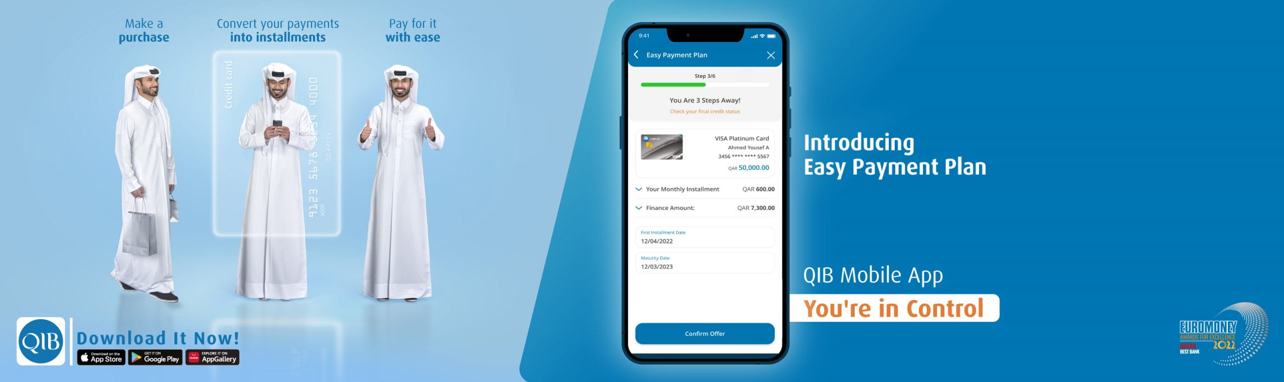 Home banner promoting easy payment plan with installment concept.