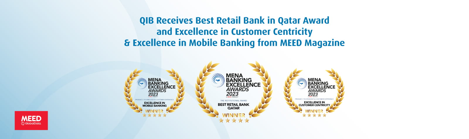 Home banner highlighting MEED awards recognition with headline text.