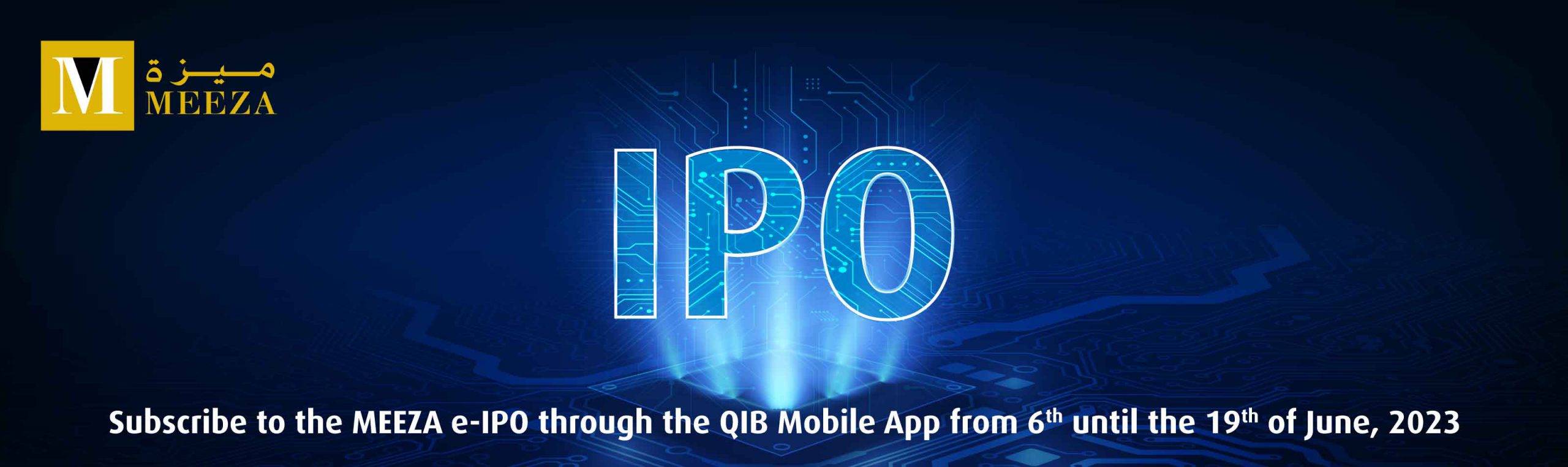 Home banner introducing electronic IPO subscription service with call to action.