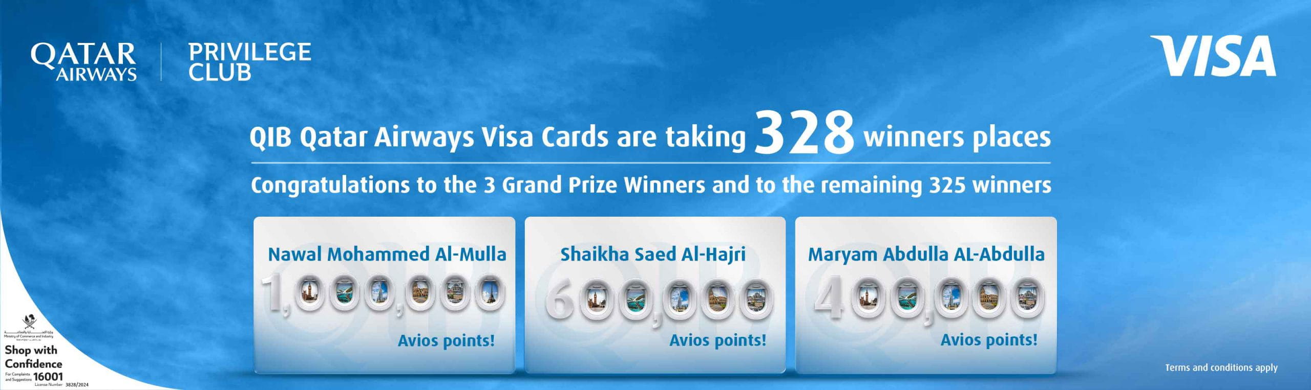 Home banner announcing Avios points winners