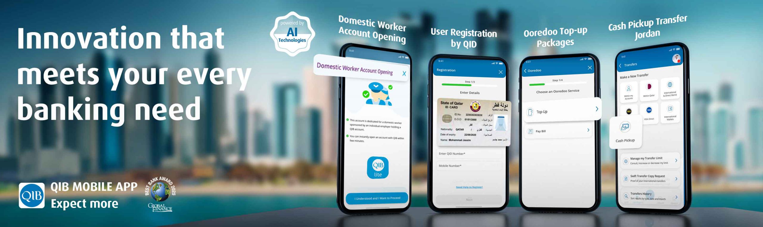 Home banner showing digital banking features and service icons