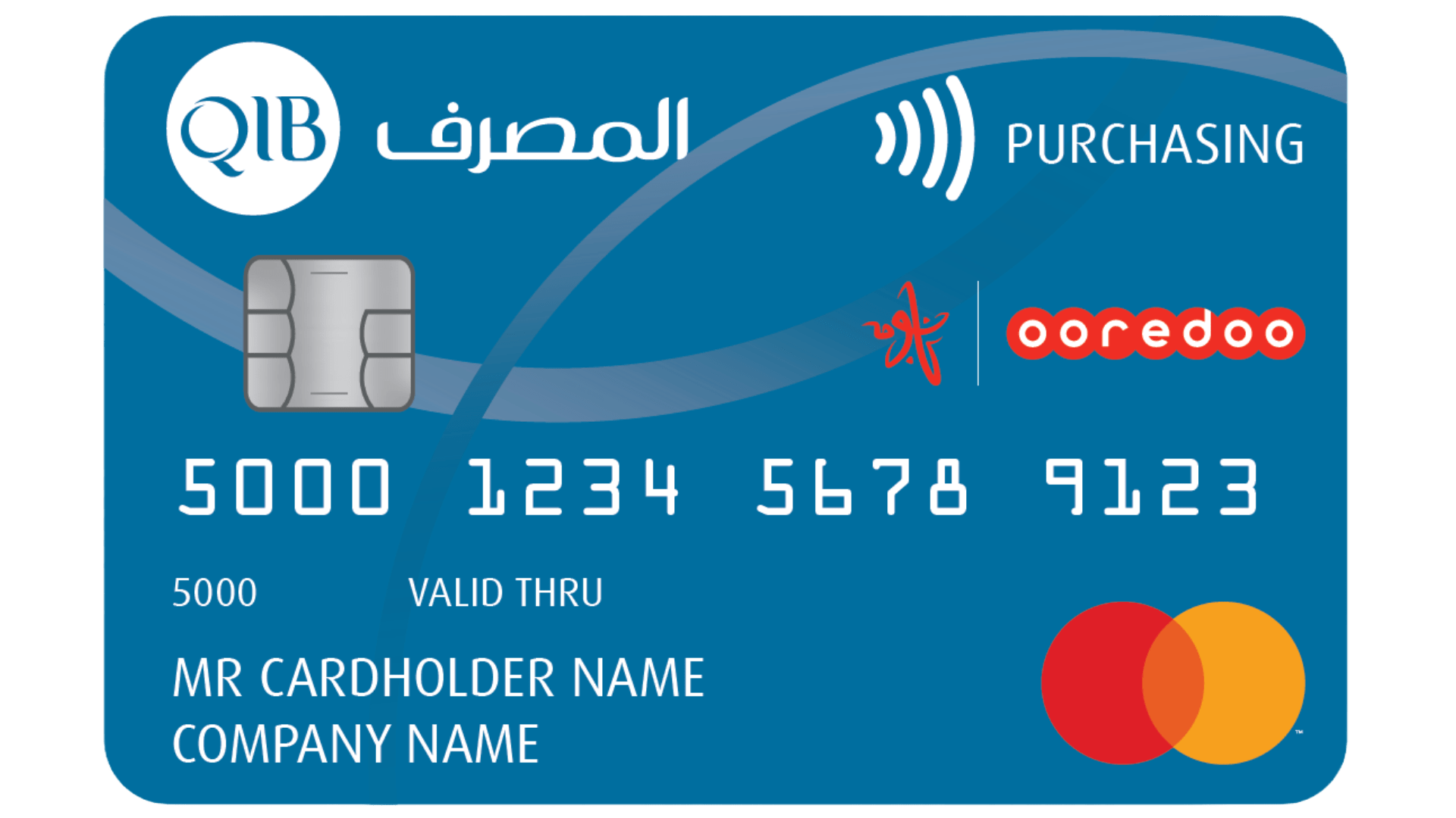 Business purchasing card showing masked card number, expiry date, cardholder name, and contactless support.