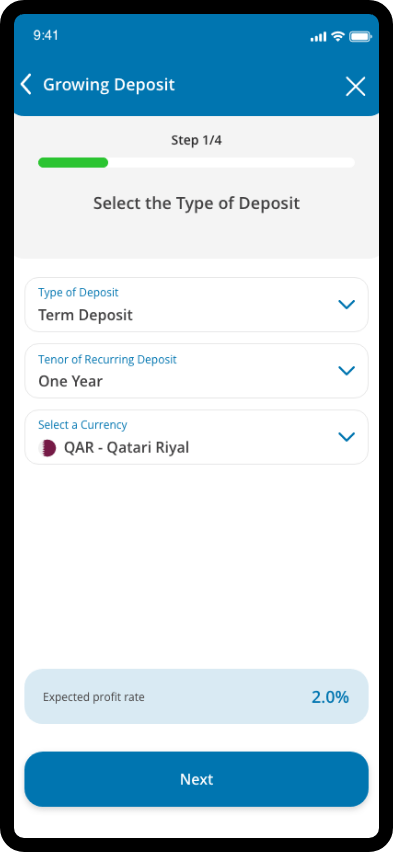 QIB app page displaying fields for residence, email, employment, income details, and digital signature capture.