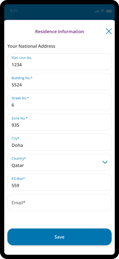 QIB Mobile App home screen visible on a phone, highlighting buttons to log in, register, or open a new account instantly.