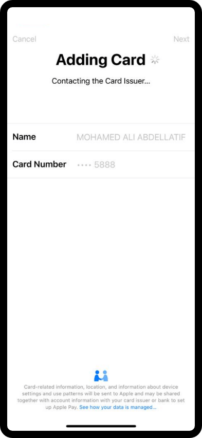 Apple Wallet screen showing the selected QIB card with option to add it to Apple Pay.