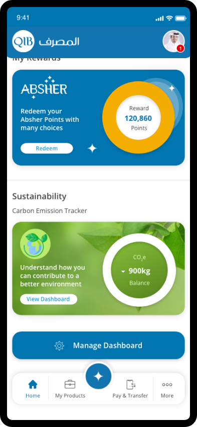 QIB Mobile App on a smartphone.