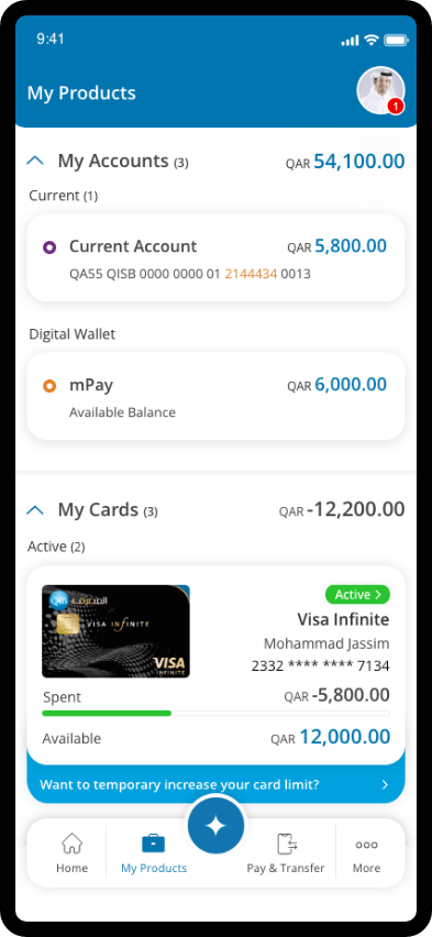 mPay app screen showing wallet dashboard with option to load funds instantly into the account.