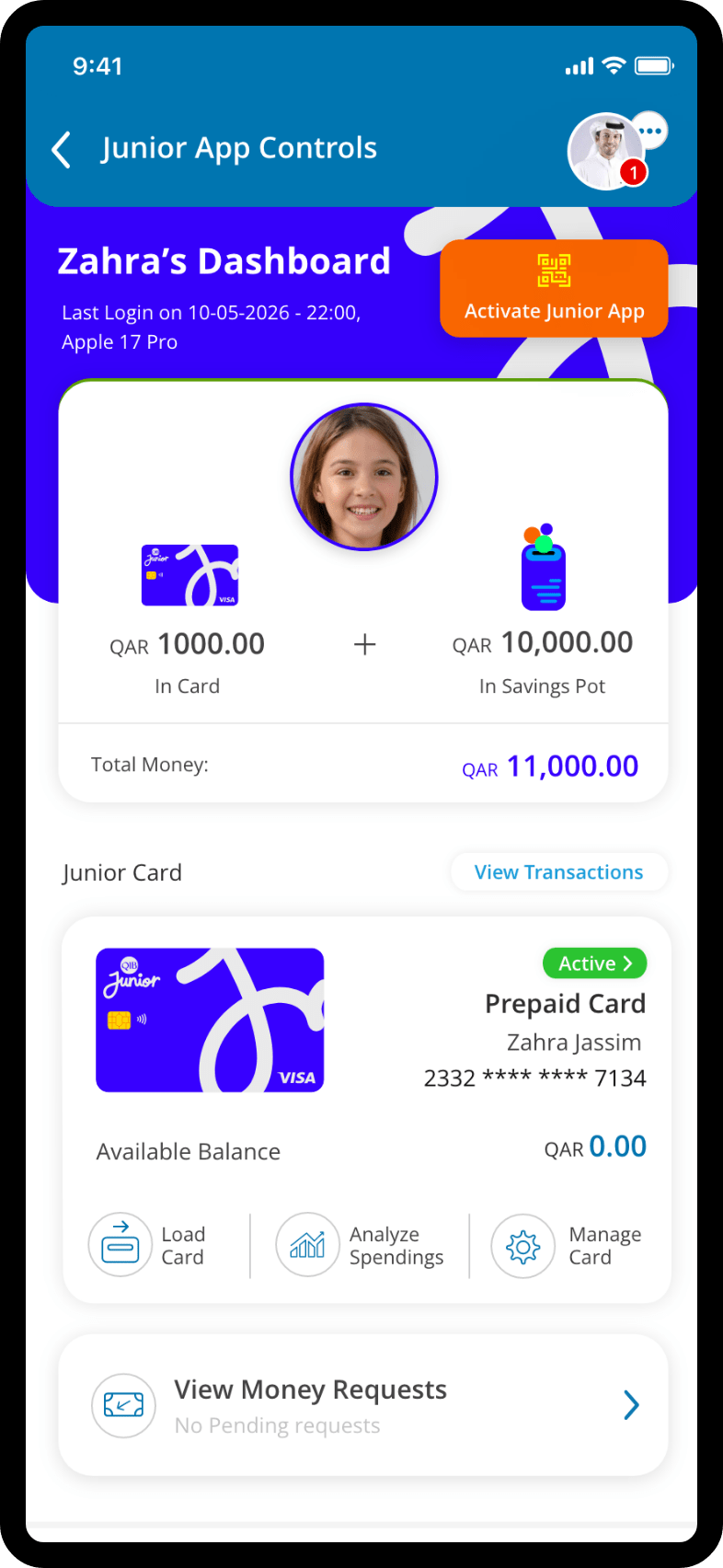 Mobile app screen displaying RIM number lookup with user profile and account overview.