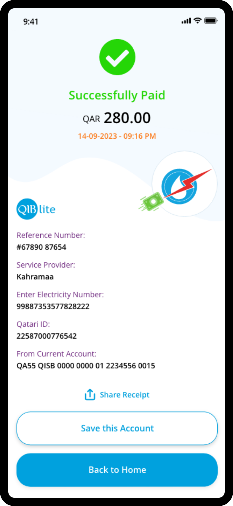 Mobile app screen for paying utility bills with bill details, amount due, and confirm button.