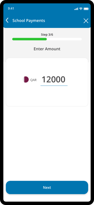 Enter the amount and choose to pay through your account or Credit Card.