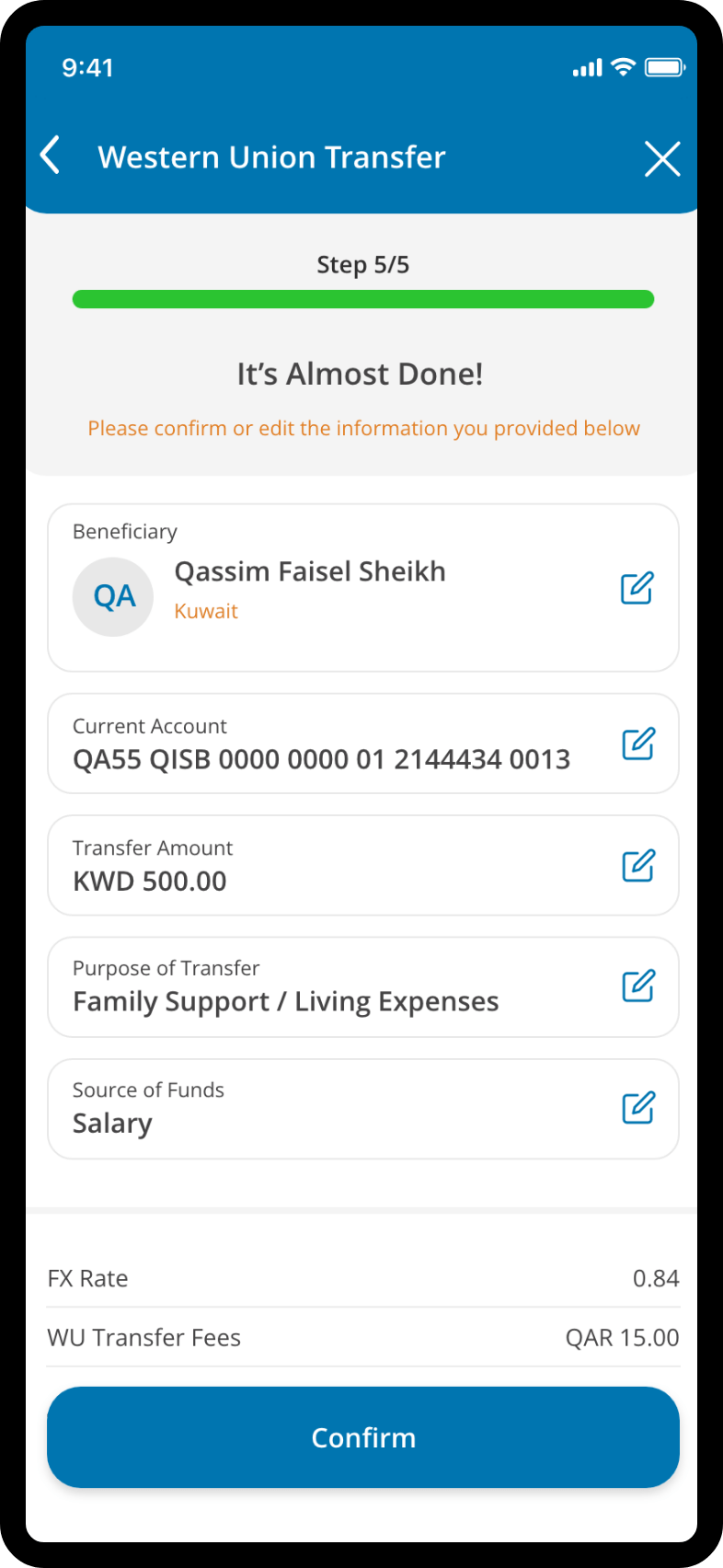 Confirm the transaction and the money will be sent instantly.