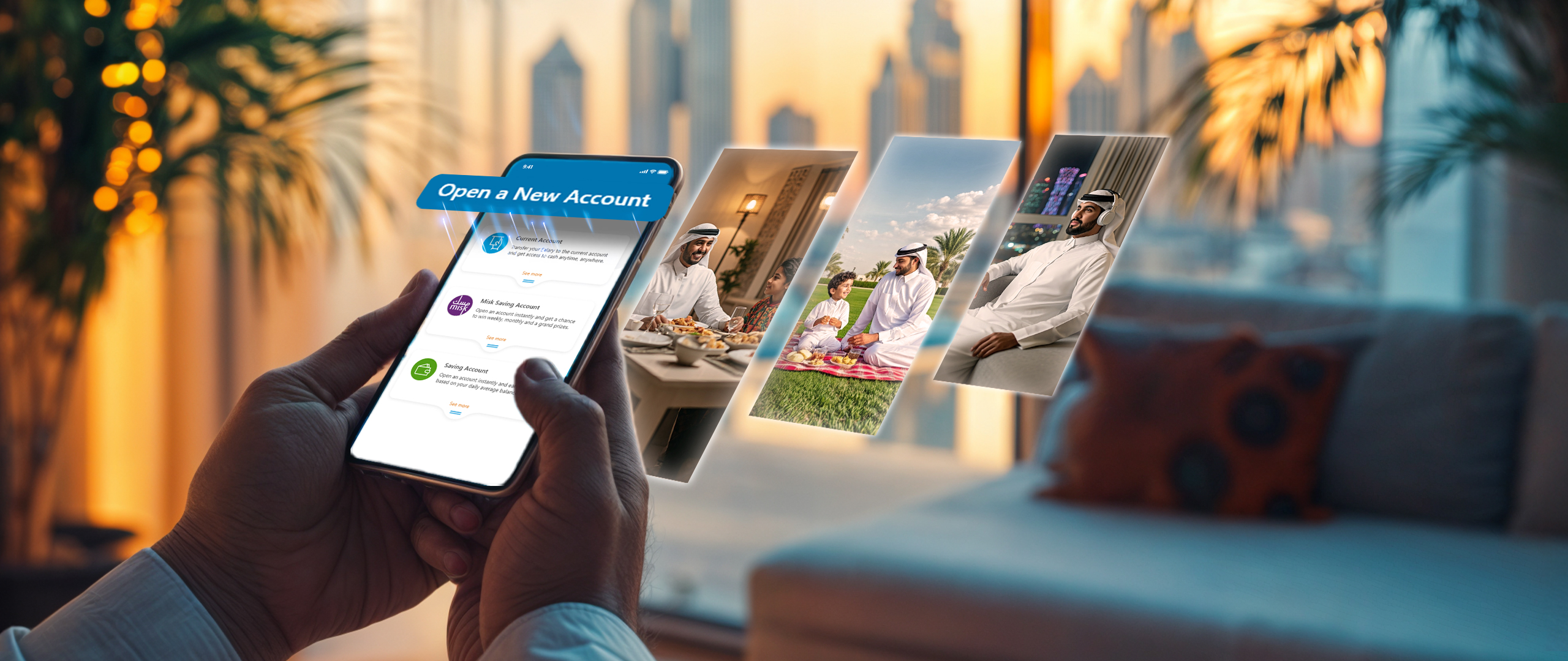 Banner showing digital onboarding steps for account opening.